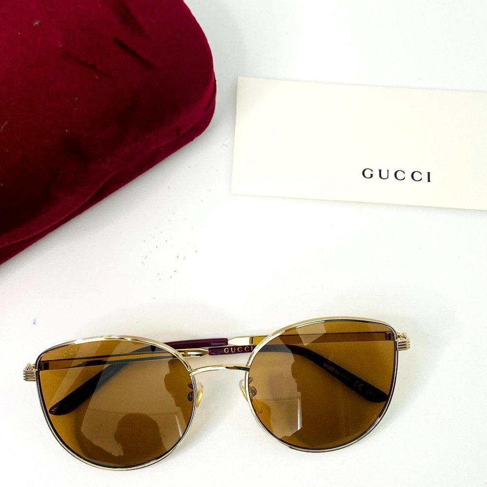 NWT Gucci GG0807SA-002 Gold Oversized 58mm Sunglasses - Picture 2 of 11